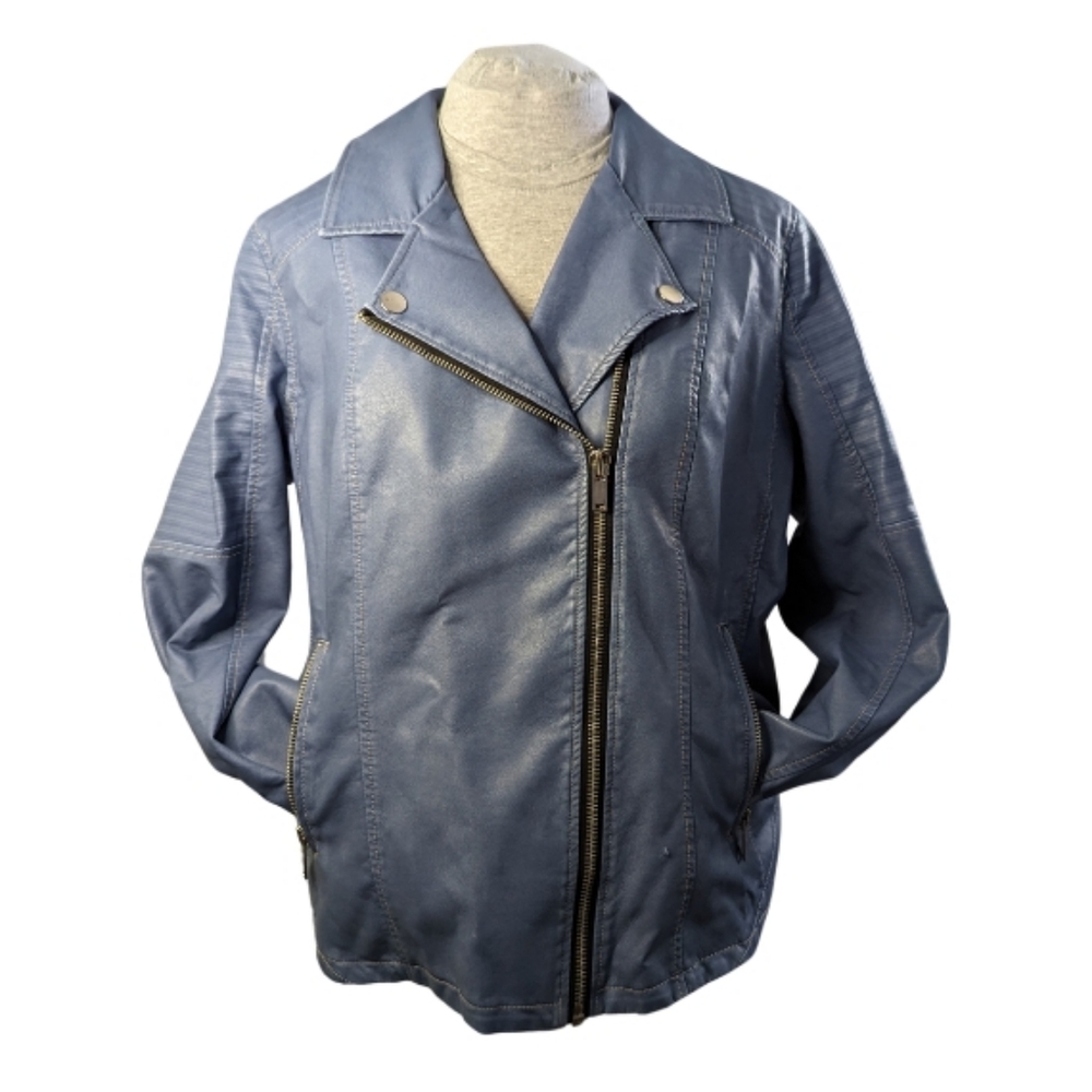 Love & Legend Blue Faux Leather Moto Jacket
